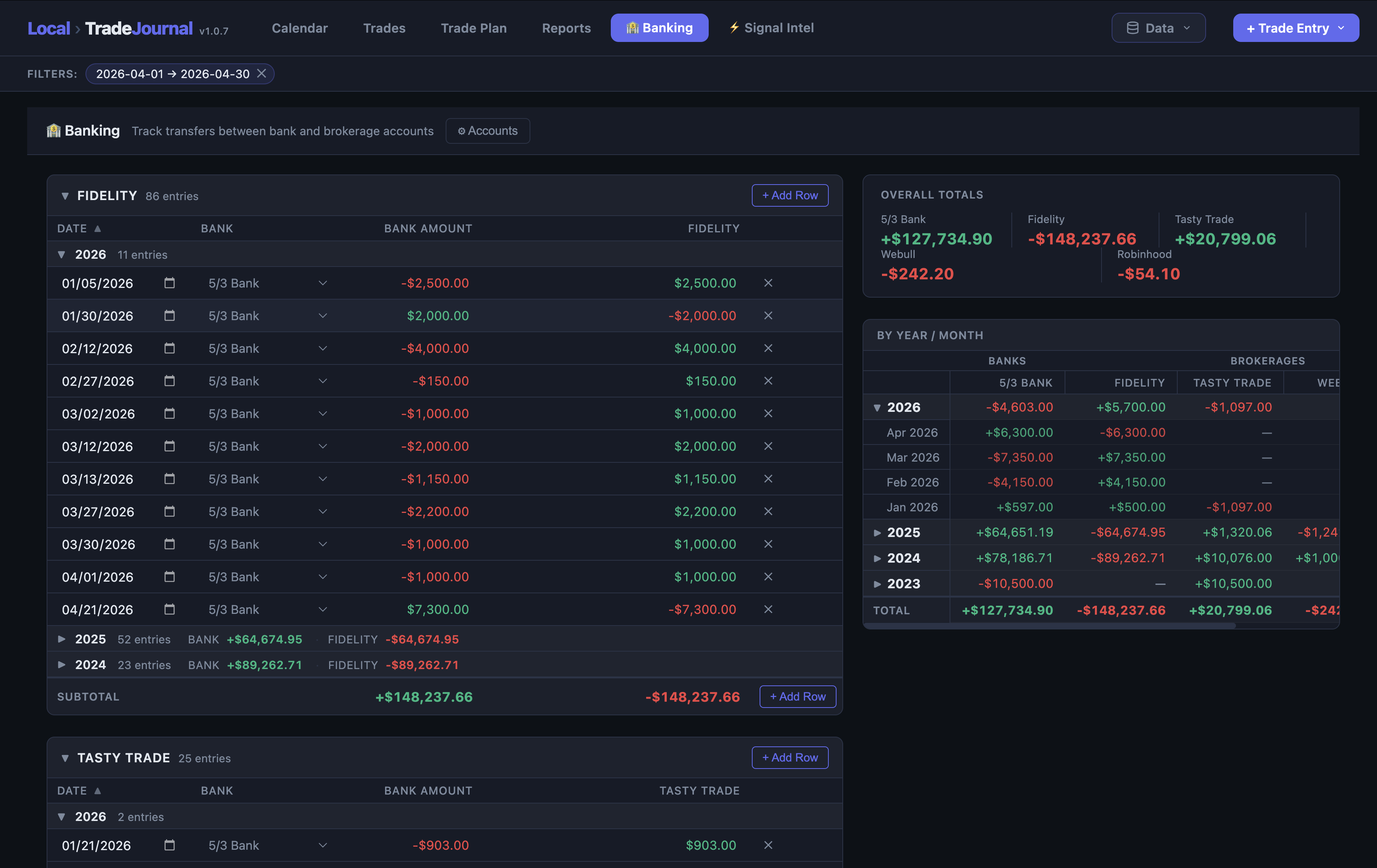 Banking transfers between bank and brokerage accounts